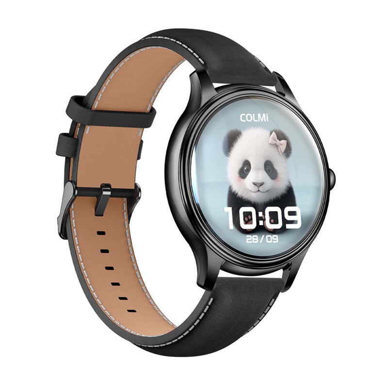 COLMI L28 Smart Watch (black silicone + black leather strap) - Image 2