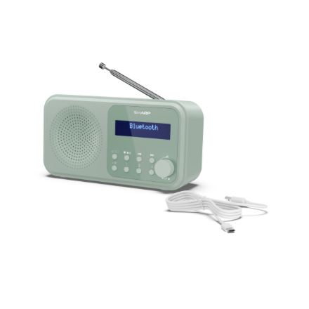 Sharp DR-P420(GN) Tokyo Portable Digital Radio, FM/DAB/DAB+, Bluetooth 5.0, USB or Battery Powered, Aquamarine Green | S
