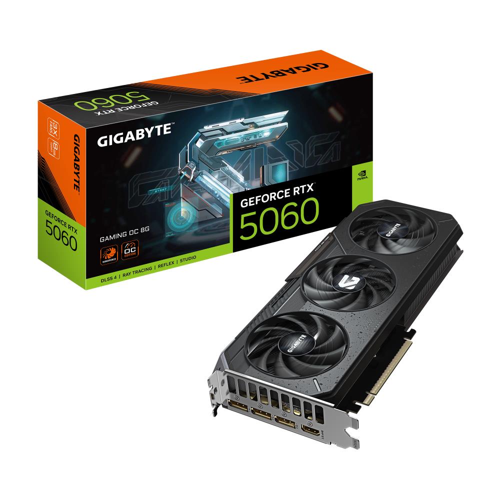 Graphics Card GIGABYTE NVIDIA GeForce RTX 5060 8 GB GDDR7 128 bit PCIE 5.0 16x GPU 2595 MHz Triple slot Fansink 1xHDMI 3xDisplayPort GV-N5060GAMINGOC-8GD
