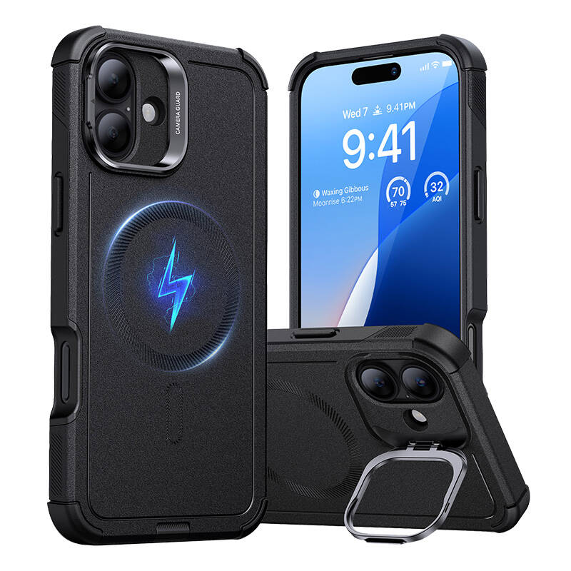 Cyber Tough (HaloLock) ESR case with stand for iPhone 16 Plus (black) - Image 1