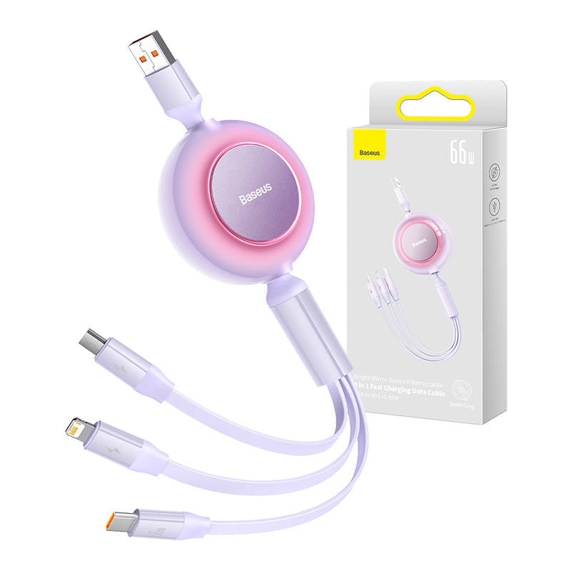 Baseus Bright Mirror 3, USB 3-in-1 cable for micro USB / USB-C / Lightning 66W / 2A 1.1m (Purple) - Image 1