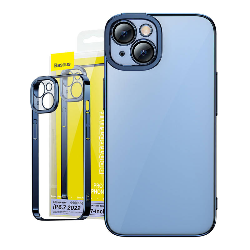 Baseus Glitter Transparent Case and Tempered Glass set for iPhone 14 Plus (blue) - Image 1