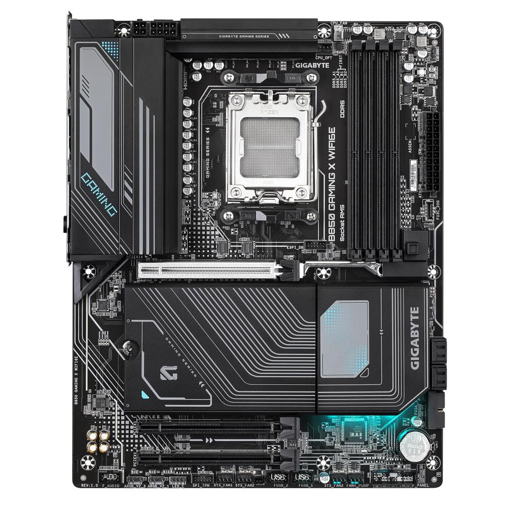 Mainboard GIGABYTE AMD B850 SAM5 ATX Memory DDR5 Memory slots 4 2xPCI-Express 3.0 1x 3xM.2 1xHDMI 1xDisplayPort 5xUSB 2.0 3xUSB 3.2 type B 2xUSB 3.2 2xUSB-C 1xPS/2 1xOptical S/PDIF 1xRJ45 B850GAMINGXWIFI6E