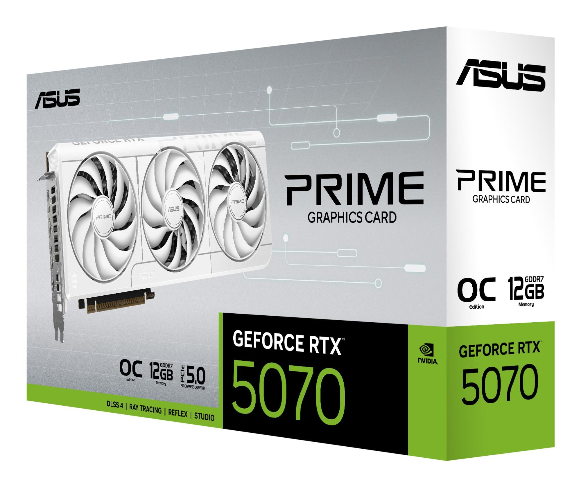 Graphics Card ASUS NVIDIA GeForce RTX 5070 12 GB GDDR7 192 bit Triple slot Fansink 1xHDMI 3xDisplayPort PRIME-RTX5070-O12G-WHITE