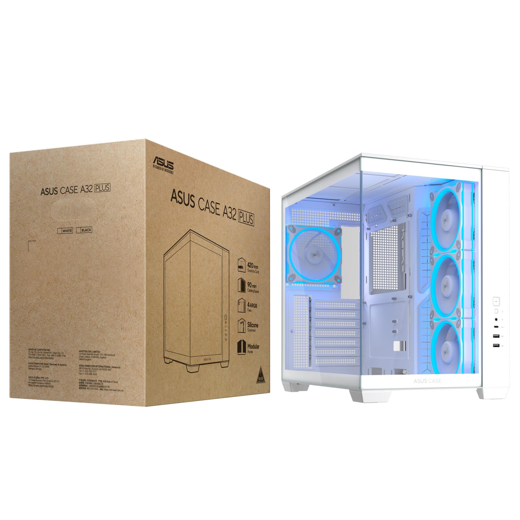 Case ASUS ATX/micro ATX/Mini-ITX White PC A32 Plus TG ARGB White 90DC00S3-B19000