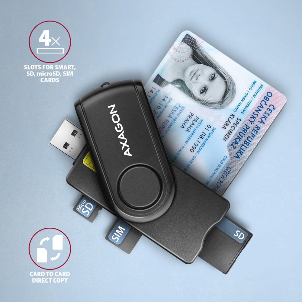 CARD READER USB-C+USB2.0 4SLOT/SMARTCARD CRE-SMP2A AXAGON