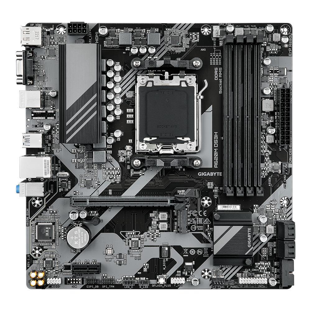 Mainboard GIGABYTE AMD A620 SAM5 Micro-ATX Memory DDR5 Memory slots 4 1xPCI-Express 4x 1xPCI-Express 3.0 1x 1xM.2 1x15pin D-sub 1xHDMI 1xDisplayPort 4xUSB 2.0 1xUSB 3.2 1xUSB-C 1xPS/2 1xRJ45 3xAudio port A620MDS3H1.1
