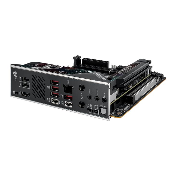 Mainboard ASUS AMD B850 SAM5 Mini-ITX Memory DDR5 Memory slots 2 1xPCI-Express 4.0 16x 1xPCI-Express 5.0 16x 2xM.2 1xHDMI 1xAudio-In 1xAudio-Out 1xMicrophone 2xUSB 2.0 5xUSB 3.2 1xUSB-C 1xOptical S/PDIF 1xRJ45 STRIXB850-IGAMINGWIFI