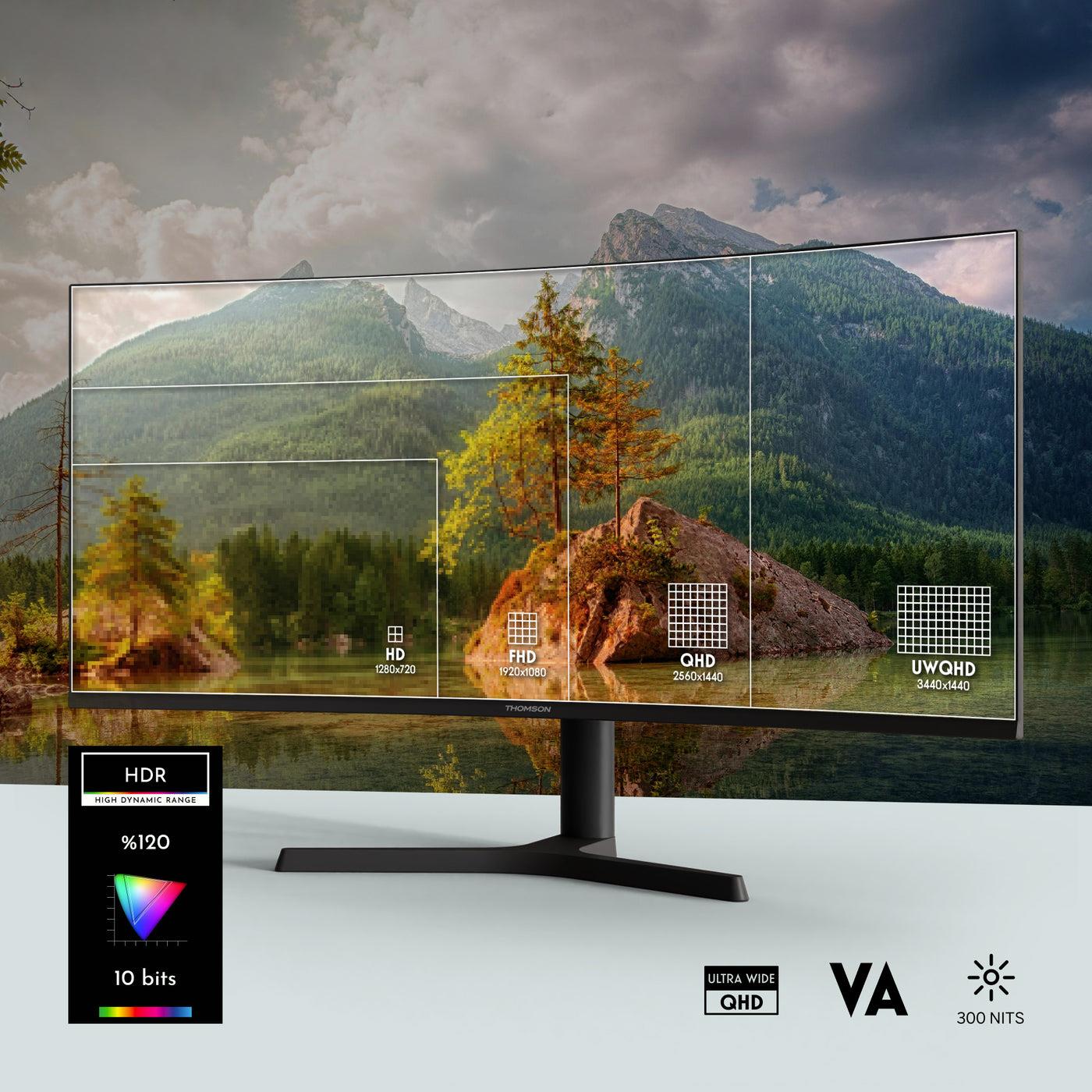 LCD Monitor THOMSON 34 " 3440 x 1440 pixels UltraWide Quad HD LCD Curved M34QG7Y14C