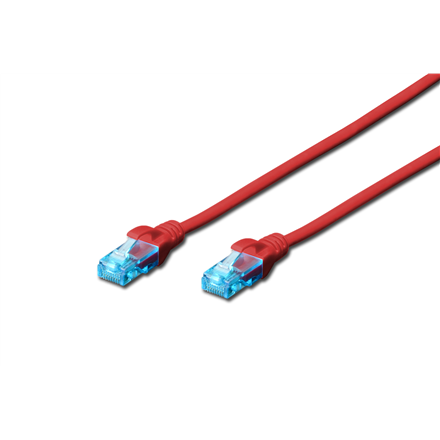 CAT 5e U-UTP | Patch cord | PVC AWG 26/7 | Boots with kink protection, strain relief and latch protection | Red | 0.5 m