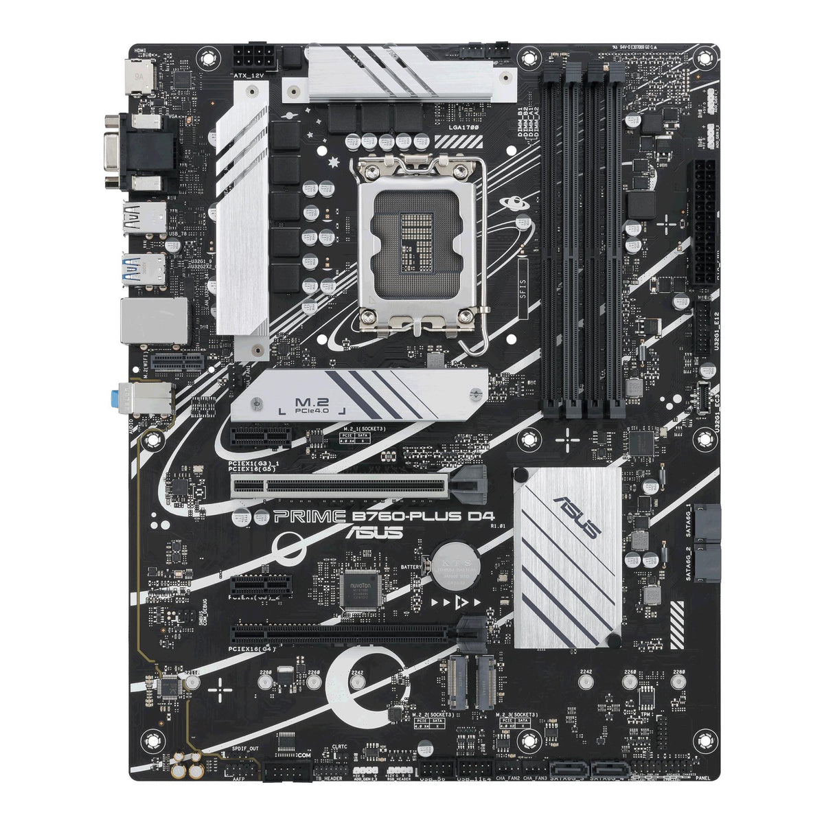 Mainboard ASUS Intel B760 Express LGA1700 ATX Memory DDR4 Memory slots 4 2xPCI-Express 3.0 1x 1xPCI-Express 4.0 16x 1xPCI-Express 5.0 16x 3xM.2 1x15pin D-sub 1xHDMI 1xDisplayPort 2xUSB 2.0 3xUSB 3.2 1xUSB-C 1xRJ45 3xAudio port PRIMEB760-PLUSD4