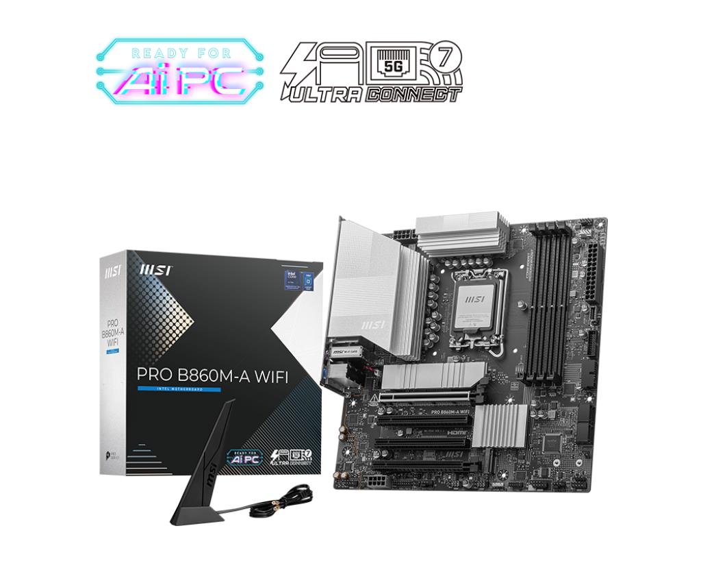 Mainboard MSI Intel B860 Express LGA1851 Micro-ATX Memory DDR5 Memory slots 4 PROB860M-AWIFI
