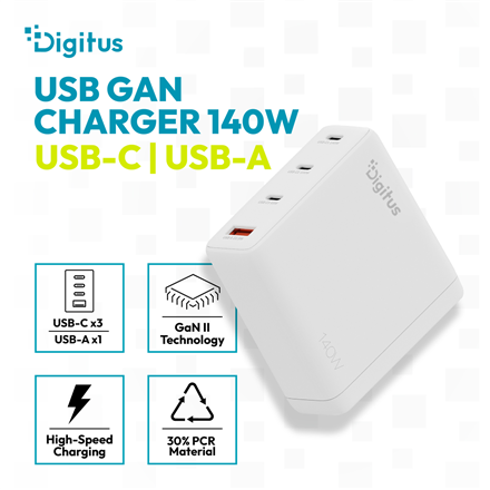 Digitus | USB GaN Charger 140W, 3x USB-C, 1x USB-A | DA-10305