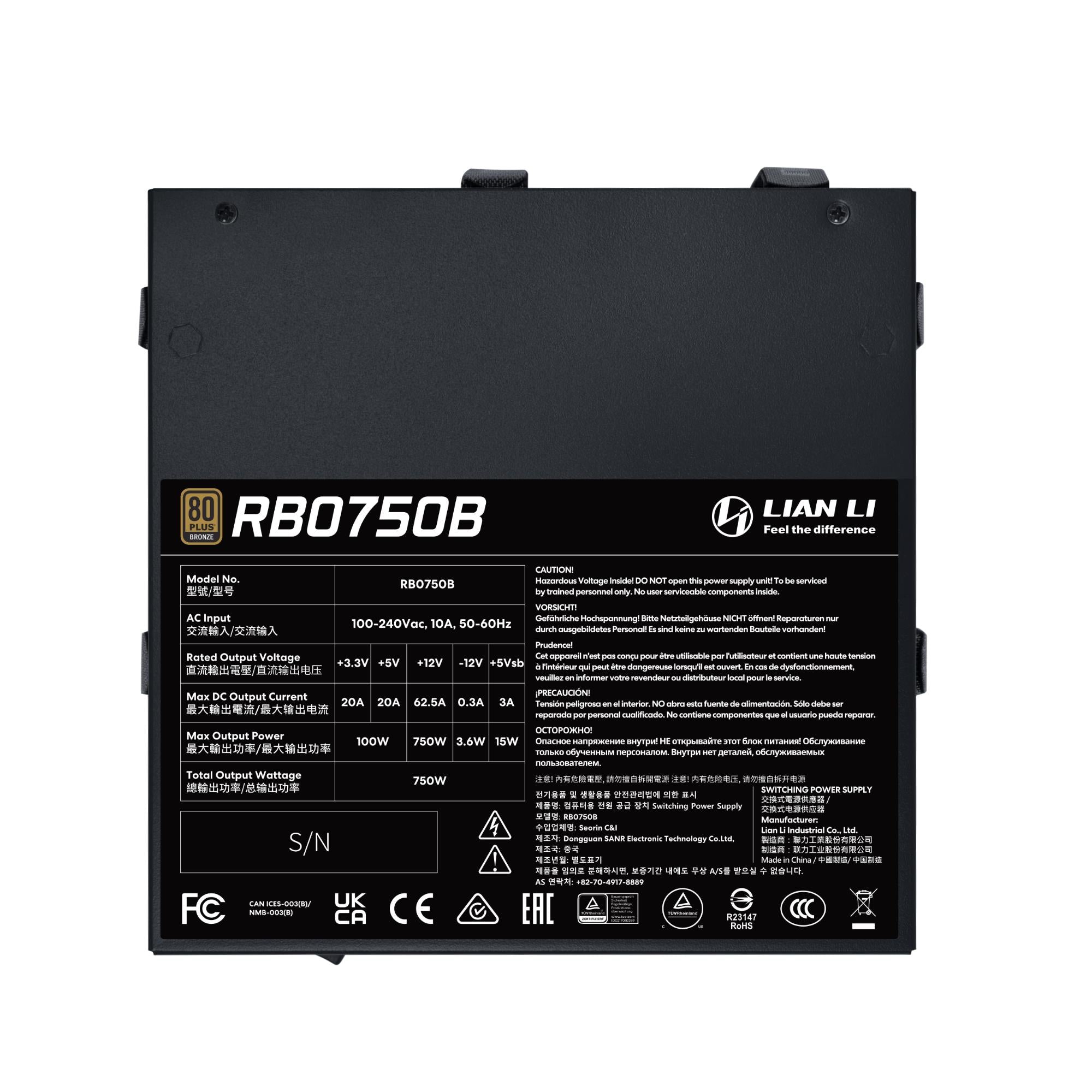 Power Supply LIAN LI RB PSU ATX 100 - 240 V 750 W G9P.RB0750B.B000.EU