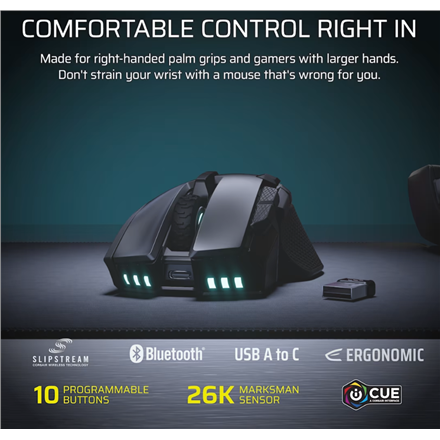Corsair IRONCLAW SE | Gaming Mouse | Wireless/Wired | 2.4GHz, Bluetooth, USB-C | Black