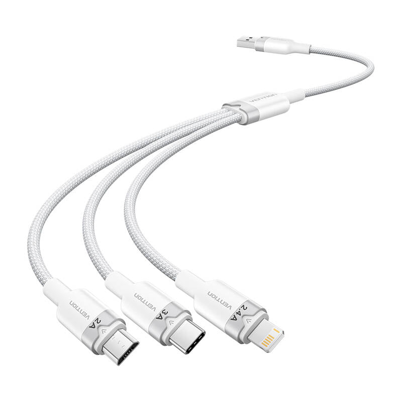 USB 2.0 A to 3in1 3A cable Vention CTPWG 1.5M (white) - Image 1