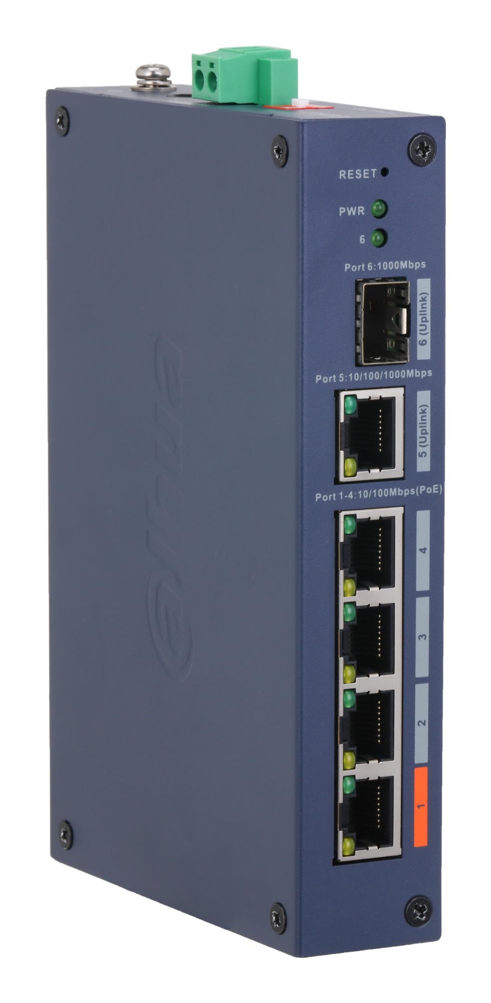 Switch DAHUA Switch type Managed Switch layer L2 Form factor Desktop 4xRJ-45 ports RJ-45 Ports Type Fast Ethernet (10/100) 4xFast Ethernet (copper) ports quantity 1xGigabit Ethernet (copper) ports quantity 1xSFP module slots quantity 1xFiber uplink ports