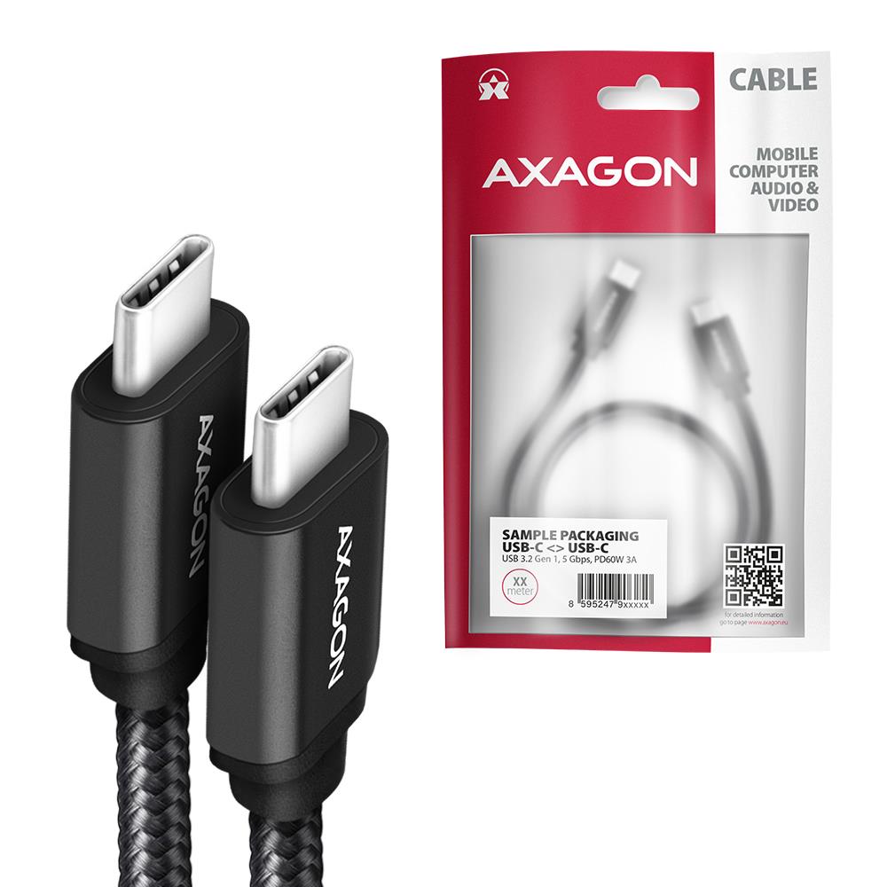 CABLE USB-C TO USB-C 1M 60W/HQ BLACK BUCM-CM10AB AXAGON