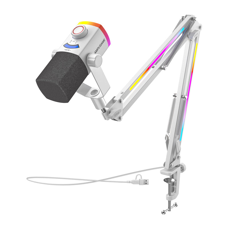 Fifine AM8proTW dynamic microphone with boom arm (white) - Image 2