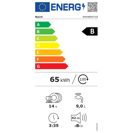 Bosch Dishwasher | SMV4EMX71S | Built-in | Width 60 cm | Number of place settings 14 | Number of programs 6 | Energy eff