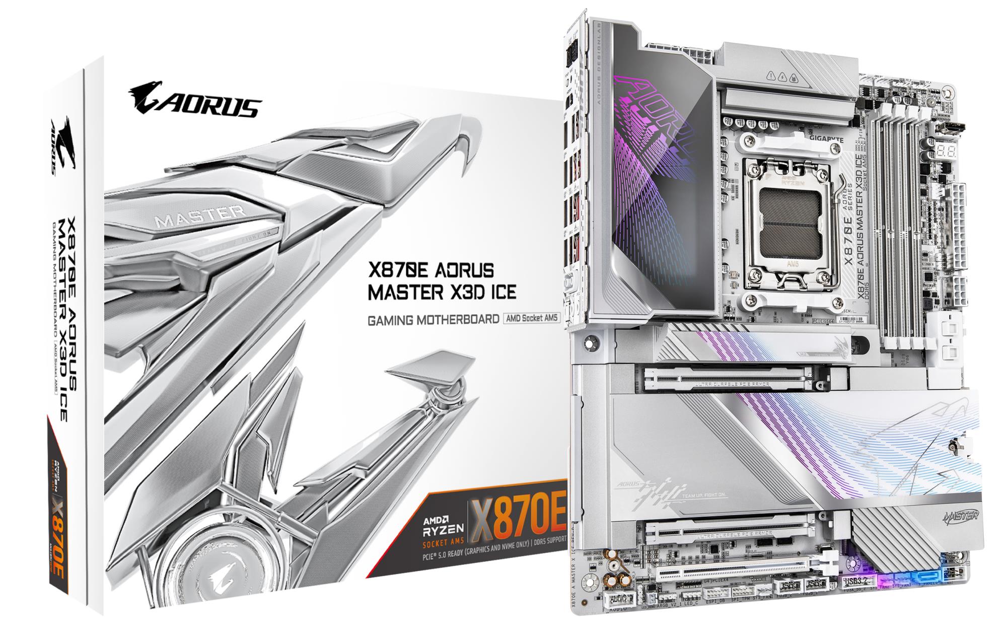 Mainboard GIGABYTE AMD X870E Socket AM5 ATX RAM DDR5-SDRAM 4xSlots Wi-Fi Yes Bluetooth Yes 5xNumber of M.2 (M) slots X870E A MASTER X ICE X870EAMASTERXICE
