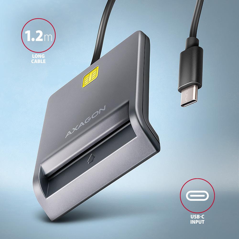 CARD READER FLAT SMARTCARD/ID/USB-C 1.3M CRE-SM3TC AXAGON