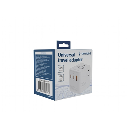 Gembird Universal travel power adapter | TPA-1A2C20-01-W | Travel Adapter | 20 W