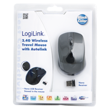 Logilink | Maus optisch Funk 2.4 GHz | wireless | 2.4GH wireless mini mouse with autolink | Black