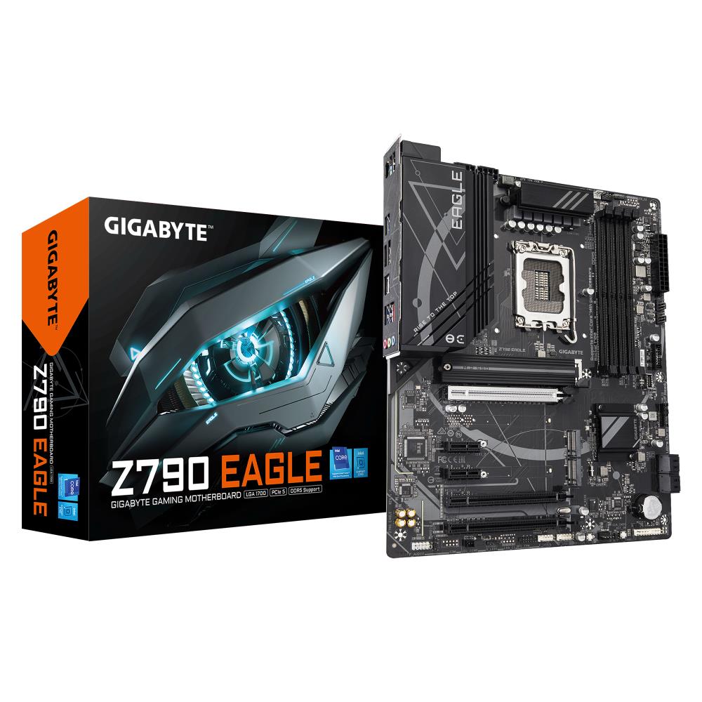 Mainboard GIGABYTE Intel Z790 LGA1700 ATX Memory DDR5 Memory slots 4 3xPCI-Express 3.0 1x 1xPCI-Express 4.0 4x 1xPCI-Express 5.0 16x 3xM.2 1xHDMI 1xDisplayPort 6xUSB 2.0 6xUSB 3.2 1xUSB-C 1xPS/2 1xOptical S/PDIF 1xRJ45 3xAudio port Z790EAGLE1.0