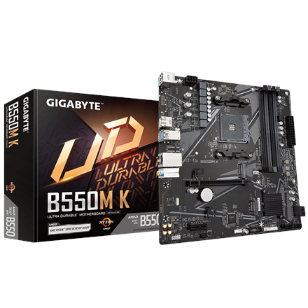 Gigabyte | B550M K 1.0 M/B | Processor family AMD | Processor socket AM4 | DDR4 DIMM | Memory slots 4 | Supported hard d
