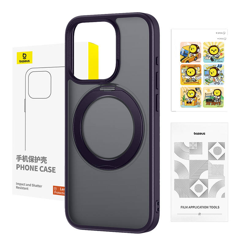 Phone Case Baseus SkyRing Magnetic with Stand for iP 14 Pro Max + tempered-glass and cleaning kit (purple) - Image 5