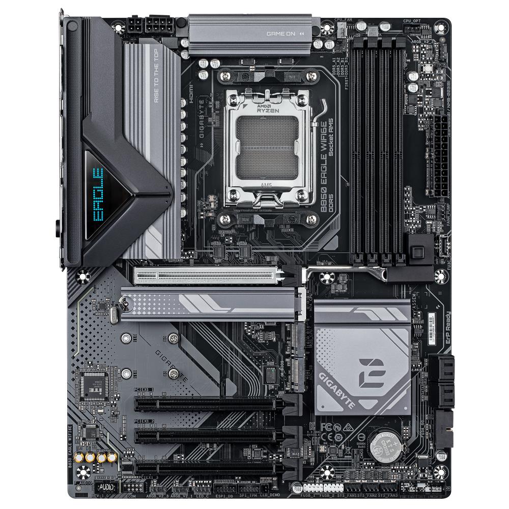 Mainboard GIGABYTE AMD B850 SAM5 ATX Memory DDR5 Memory slots 4 3xPCI-Express 16x 3xM.2 1xHDMI 1xDisplayPort 4xUSB 2.0 4xUSB 3.2 1xUSB-C 1xRJ45 3xAudio port B850EAGLEWIFI6E