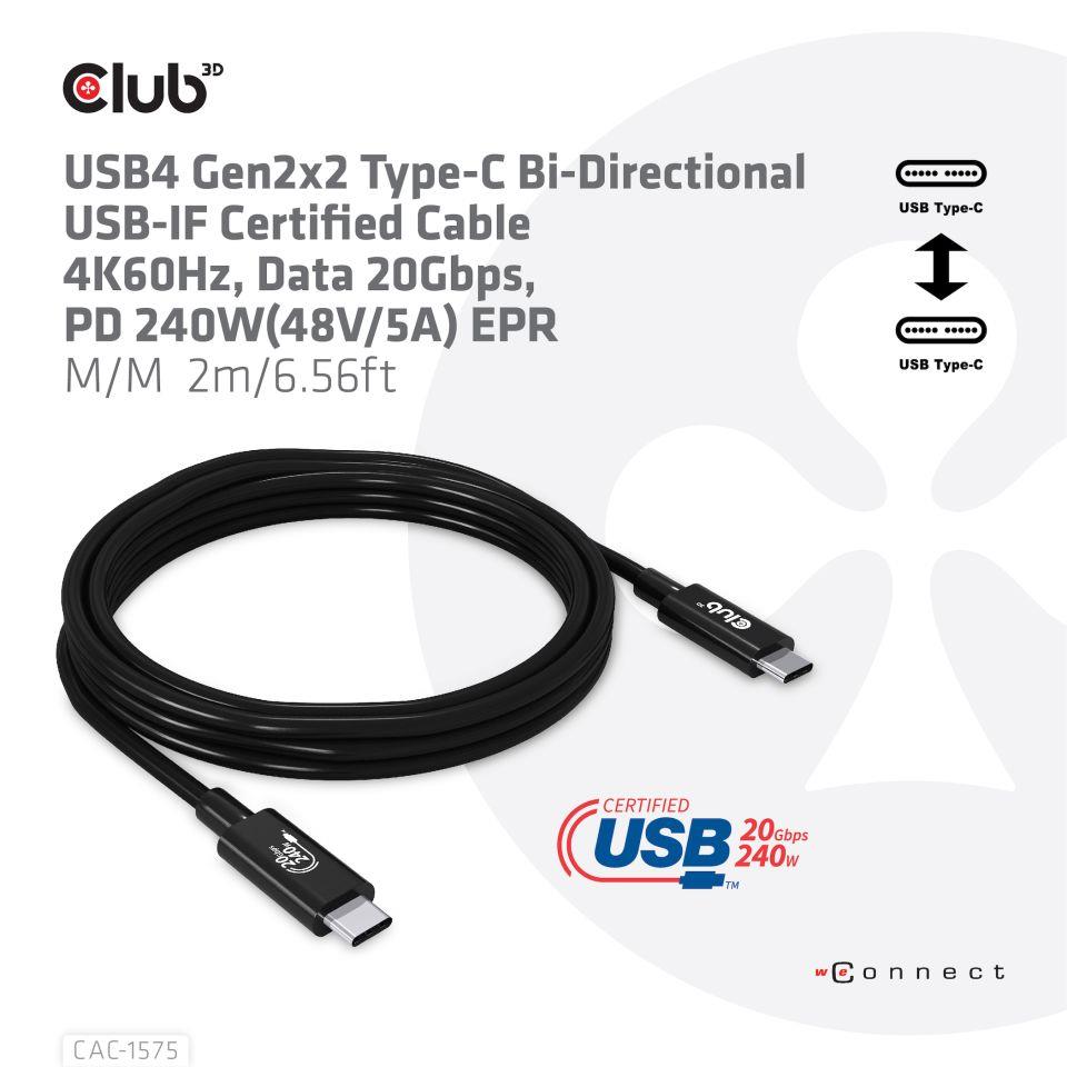 CABLE USB-C TO USB-C 2M/M/M CAC-1575 CLUB3D