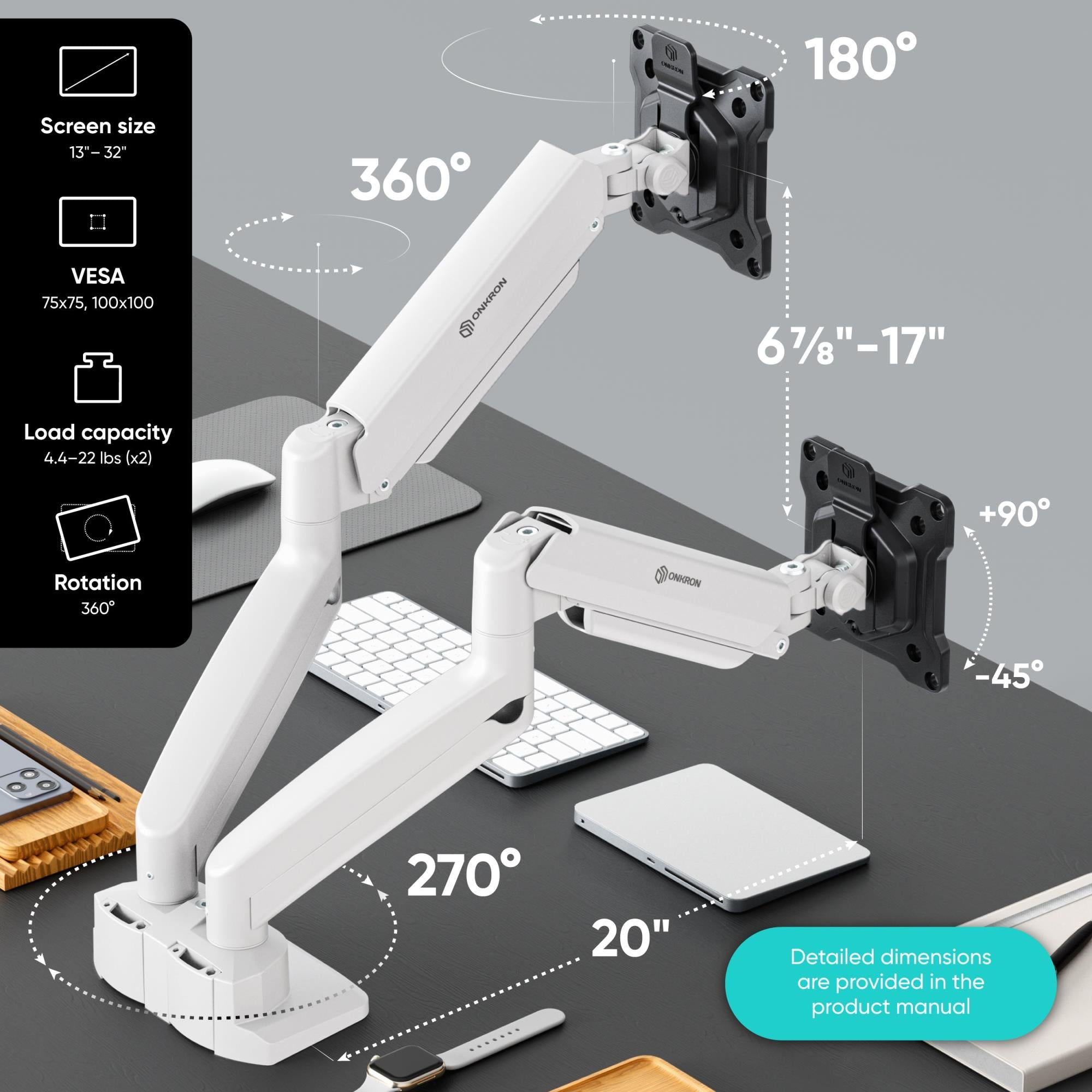 MONITOR ACC DESK MOUNT/13-32" BLK/WHT G160-BW ONKRON