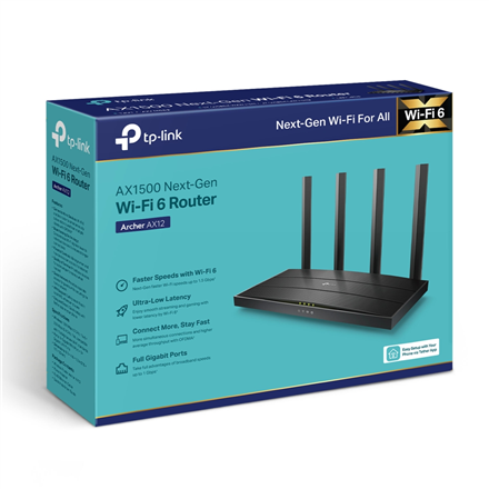 TP-LINK | Wi-Fi 6 Router | Archer AX12 | 802.11ax | 300+1201 Mbit/s | 10/100/1000 Mbit/s | Ethernet LAN (RJ-45) ports 3
