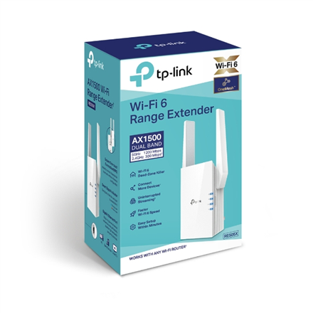 TP-LINK | Extender | RE505X | 802.11ax | 2.4GHz/5GHz | 300+1200 Mbit/s | 10/100/1000 Mbit/s | Ethernet LAN (RJ-45) ports