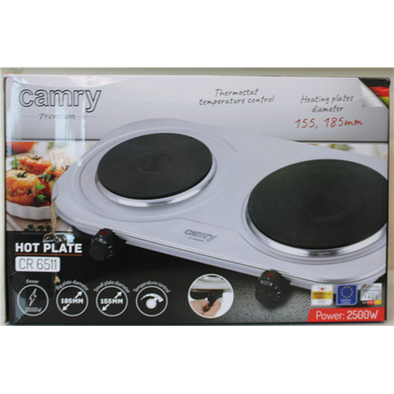 SALE OUT. | Camry | CR 6511 | Hot plate | Number of burners/cooking zones 2 | Rotary knobs | Stainless steel | DAMAGED P