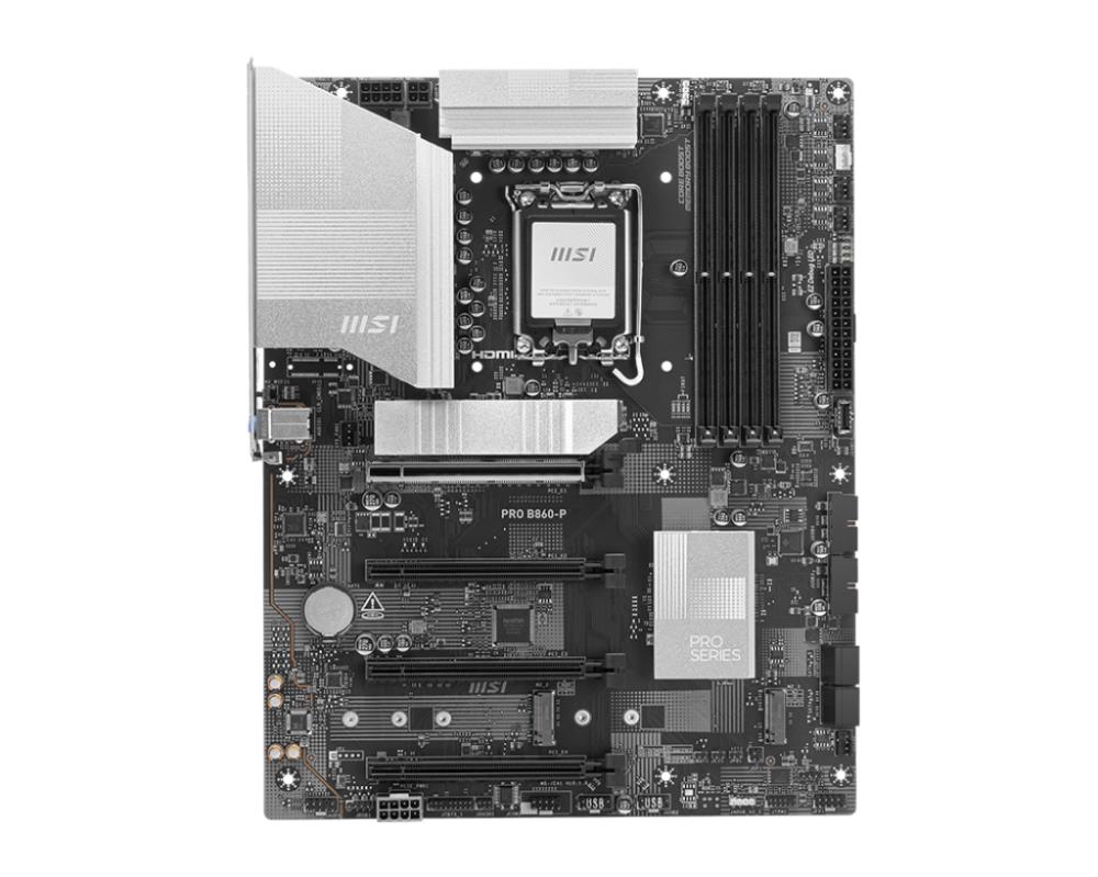 Mainboard MSI Intel B860 Express LGA1851 ATX Memory DDR5 Memory slots 4 4xPCI-Express 16x 1xHDMI 1xDisplayPort 1xAudio-In 1xAudio-Out 1xMicrophone 4xUSB 2.0 2xUSB 3.0 2xUSB 3.2 1xUSB-C w/Thunderbolt 1xRJ45 PROB860-P