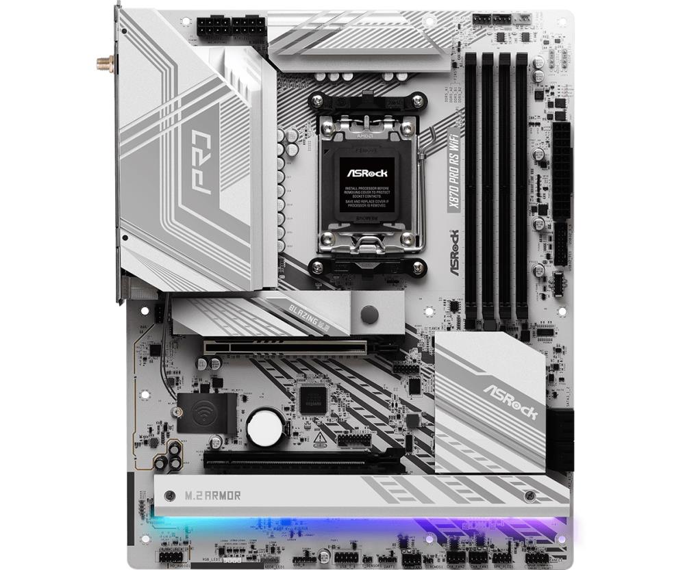 Mainboard ASROCK AMD X870 SAM5 ATX Memory DDR5 Memory slots 4 1xPCI-Express 4.0 16x 1xPCI-Express 5.0 16x 4xM.2 1xHDMI 6xUSB 2.0 4xUSB 3.2 2xUSB-C 1xOptical S/PDIF 1xRJ45 2xAudio port X870PRORSWIFI