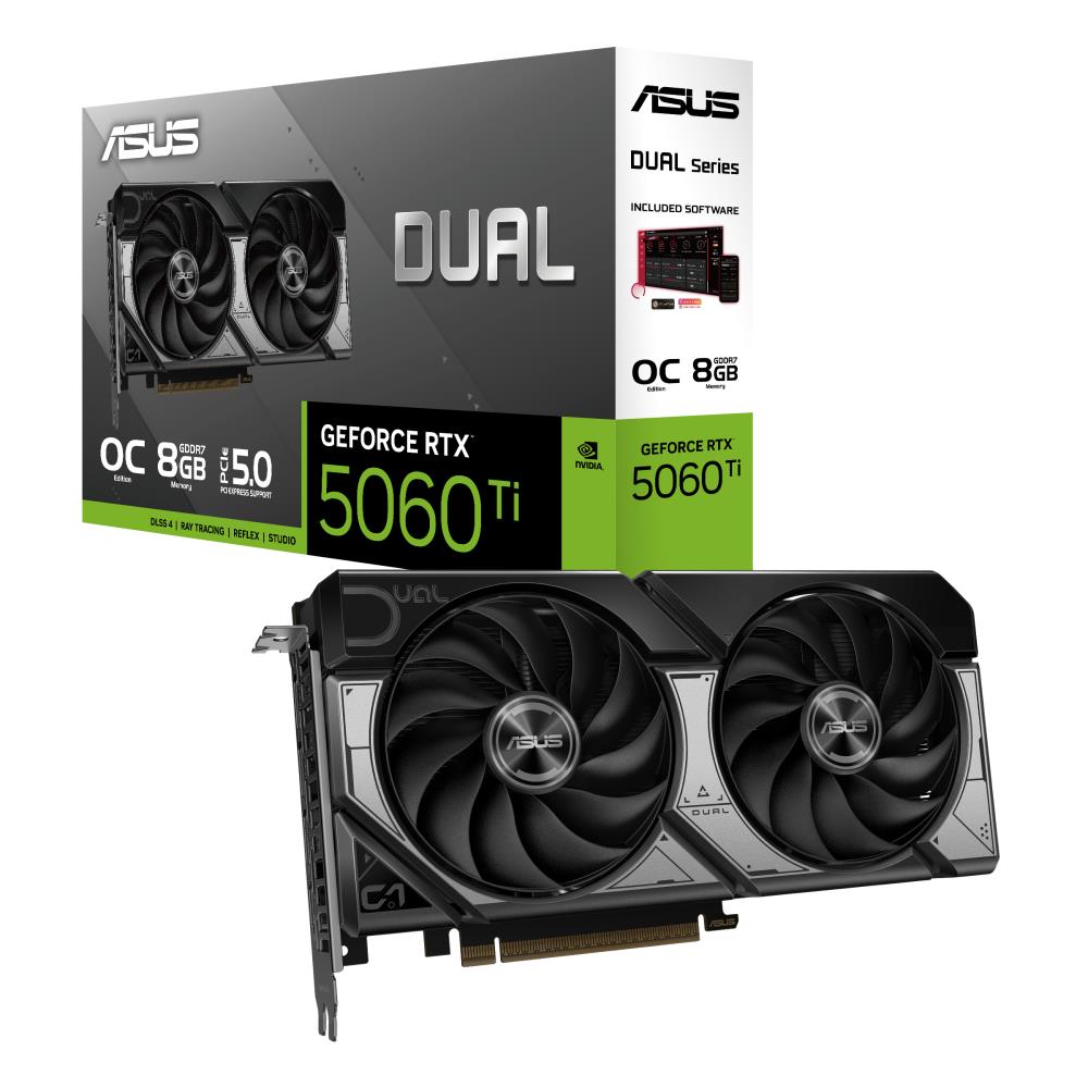 Graphics Card ASUS NVIDIA GeForce RTX 5060 Ti 8 GB GDDR7 128 bit PCIE 5.0 16x Dual Slot Fansink 1xHDMI 3xDisplayPort DUAL-RTX5060TI-O8G
