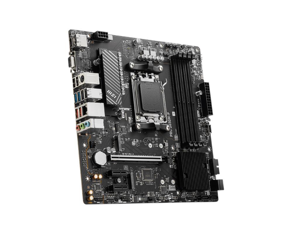 Mainboard MSI AMD B650 SAM5 Micro-ATX Memory DDR5 Memory slots 4 2xPCI-Express 1x 1xPCI-Express 16x 2xM.2 1x15pin D-sub 1xHDMI 1xDisplayPort 4xUSB 2.0 4xUSB 3.2 1xPS/2 1xRJ45 3xAudio port PROB650M-P