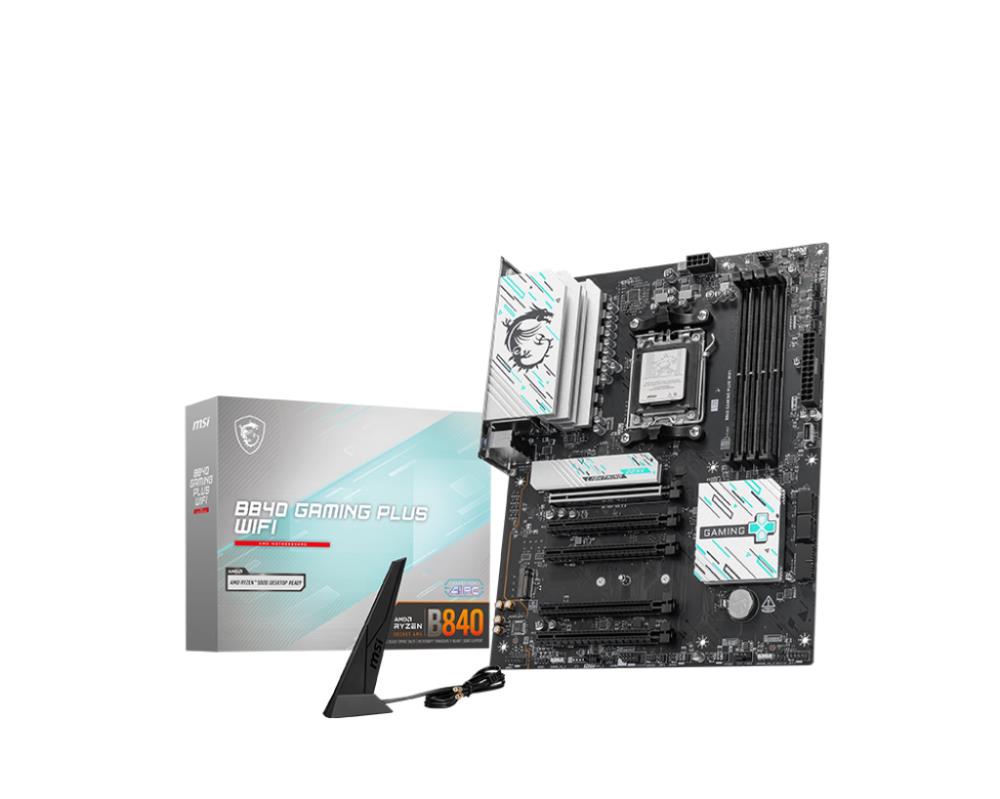 Mainboard MSI AMD B840 SAM5 ATX Memory slots 4 5xPCI-Express 16x 2xM.2 1xHDMI 1xAudio-In 1xAudio-Out 1xMicrophone 4xUSB 2.0 3xUSB 3.2 1xUSB-C 1xRJ45 B840GAMINGPLUSWIFI