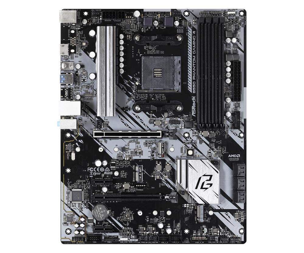 Mainboard ASROCK AMD B550 SAM4 ATX 2xPCI-Express 3.0 1x 1xPCI-Express 3.0 4x 2xM.2 1xPCI-Express 4.0 16x Memory DDR4 Memory slots 4 1xHDMI 2xAudio-In 1xAudio-Out 6xUSB 3.2 1xPS/2 1xRJ45 B550PHANTOMGAMING4