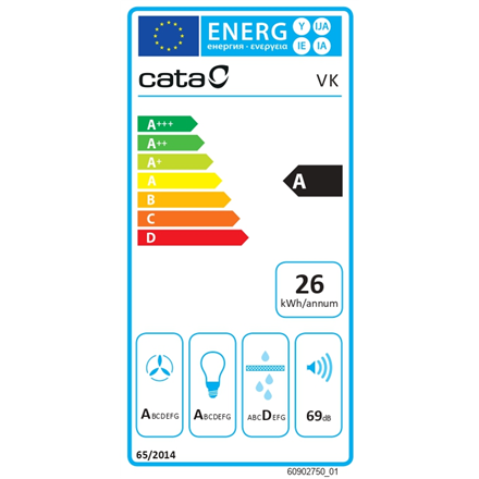 CATA Hood | VK 6000 WH | Wall mounted | Energy efficiency class A | Width 60 cm | 398 m³/h | Push buttons | CSLED | Whit