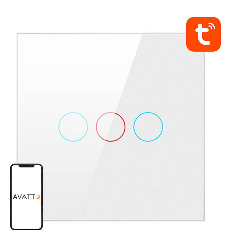 Smart Light Switch ZigBee Avatto LZTS02-EU-W3 3 Way No Neutral TUYA (white) - Image 1