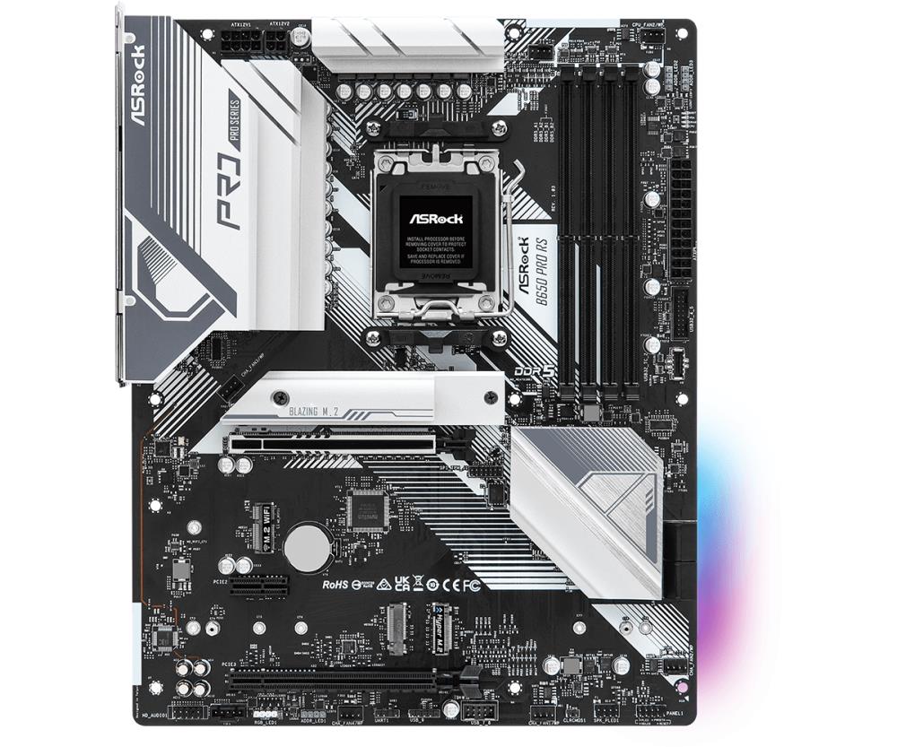 Mainboard ASROCK AMD B650 SAM5 ATX Memory DDR5 Memory slots 4 1xPCI-Express 3.0 16x 1xPCI-Express 4.0 16x 3xM.2 1xHDMI 1xDisplayPort 6xUSB 2.0 3xUSB 3.2 1xUSB-C 1xRJ45 3xAudio port B650PRORS