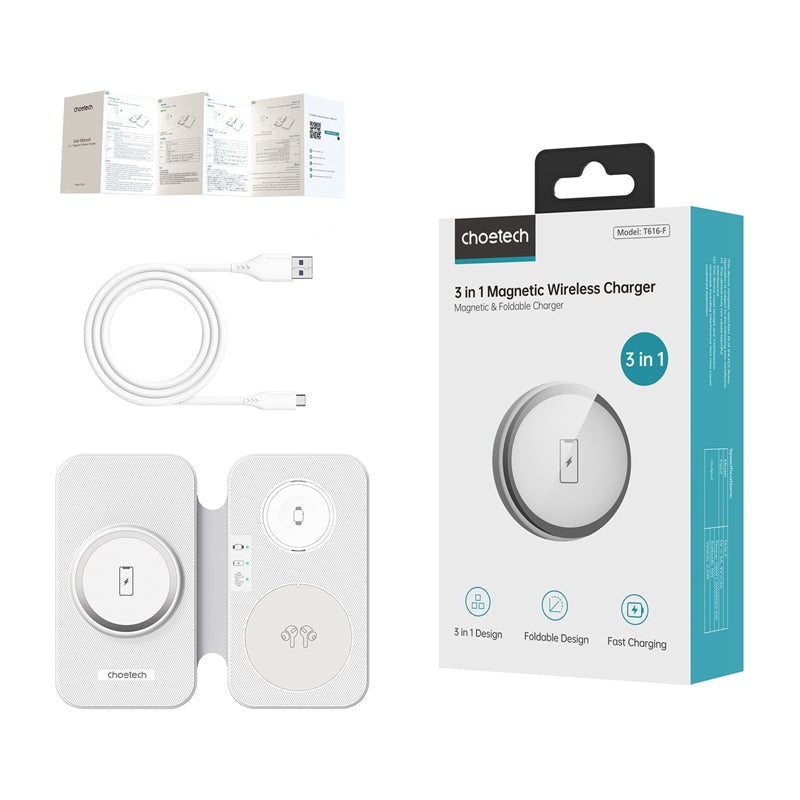 Choetech T616-F 3-in-1 inductive charger (white) - Image 1