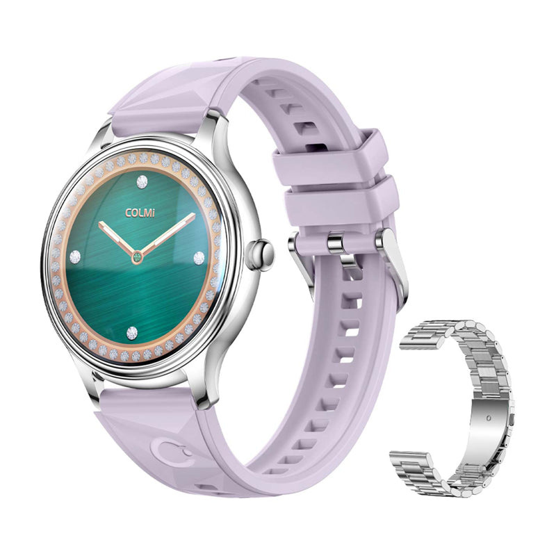 COLMI L28 Smart Watch (Silver-purple + silver steel strap) - Image 1