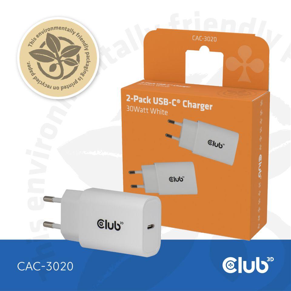 MOBILE CHARGER WALL USB-C/2PACK 30W WH CAC-3020 CLUB3D
