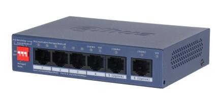 Switch DAHUA CS4006-4ET2GT-36 Switch type Managed Switch layer L2 Form factor Desktop/Wall-Mounting 6xRJ-45 ports RJ-45 Ports Type Gigabit Ethernet (10/100/1000) 4xFast Ethernet (copper) ports quantity 2xGigabit Ethernet (copper) ports quantity Power